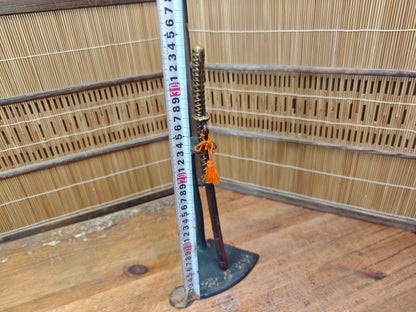 Japanese Hand Forged Steel Mini Bokuto Katana Sculpture with Stand Rare