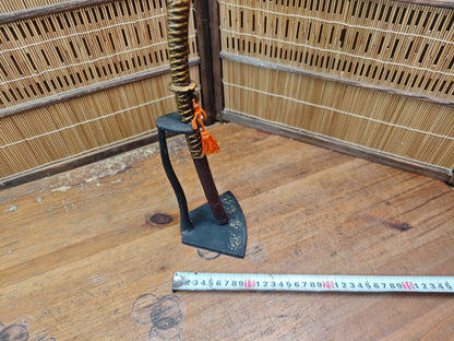 Japanese Hand Forged Steel Mini Bokuto Katana Sculpture with Stand Rare