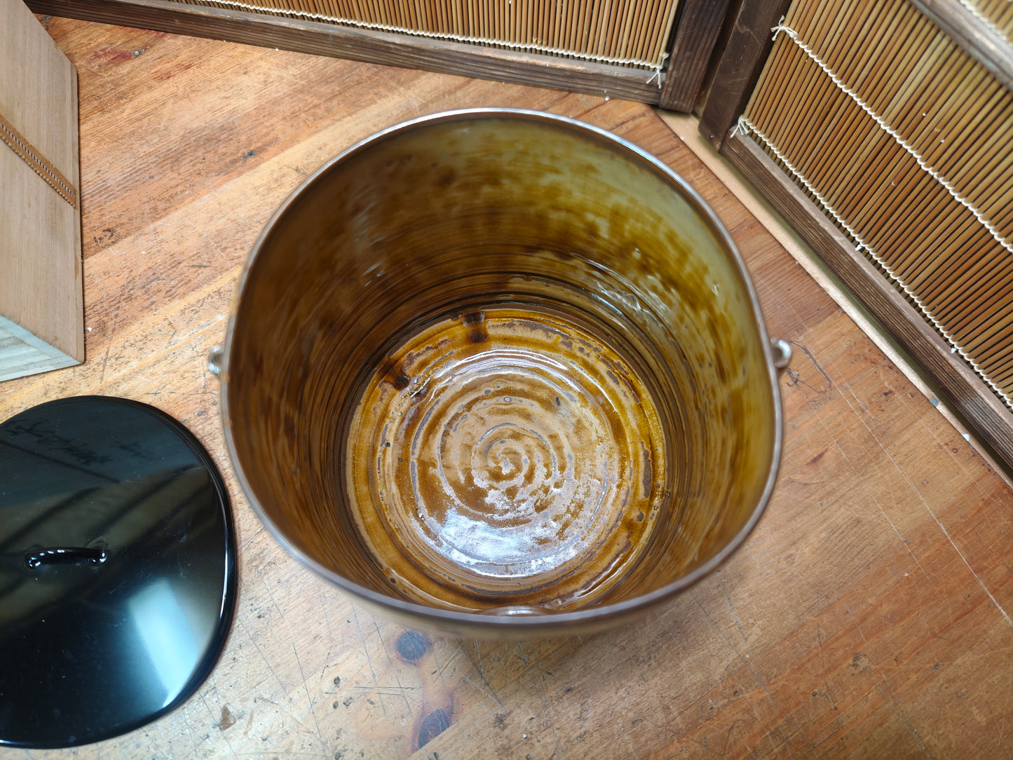 Vintage Japanese Mizusashi Tea Ceremony Pottery Signed Box Chado Jar