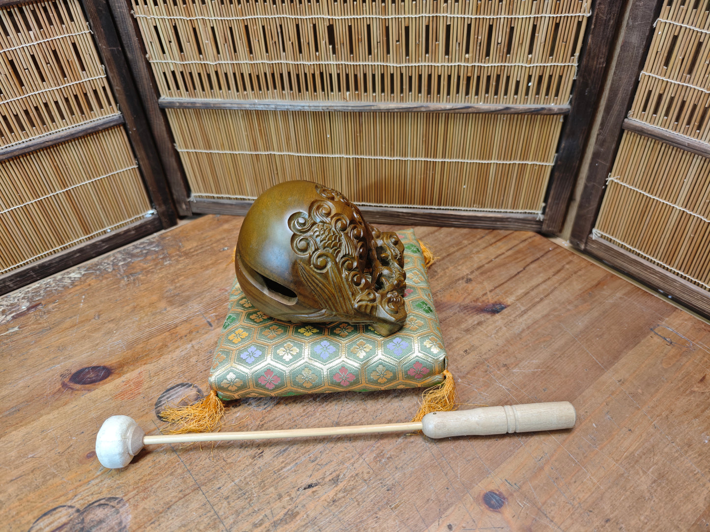 Vintage Japanese Mokugyo Drum 1970s Wooden Buddhist Temple Instrument