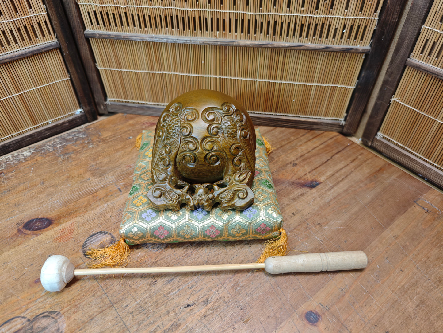 Vintage Japanese Mokugyo Drum 1970s Wooden Buddhist Temple Instrument