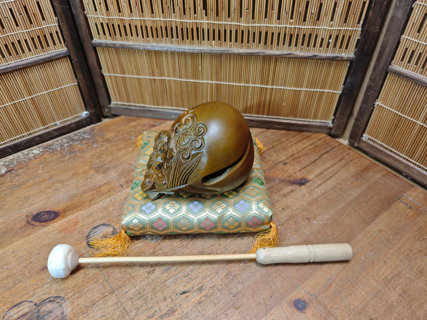 Vintage Japanese Mokugyo Drum 1970s Wooden Buddhist Temple Instrument