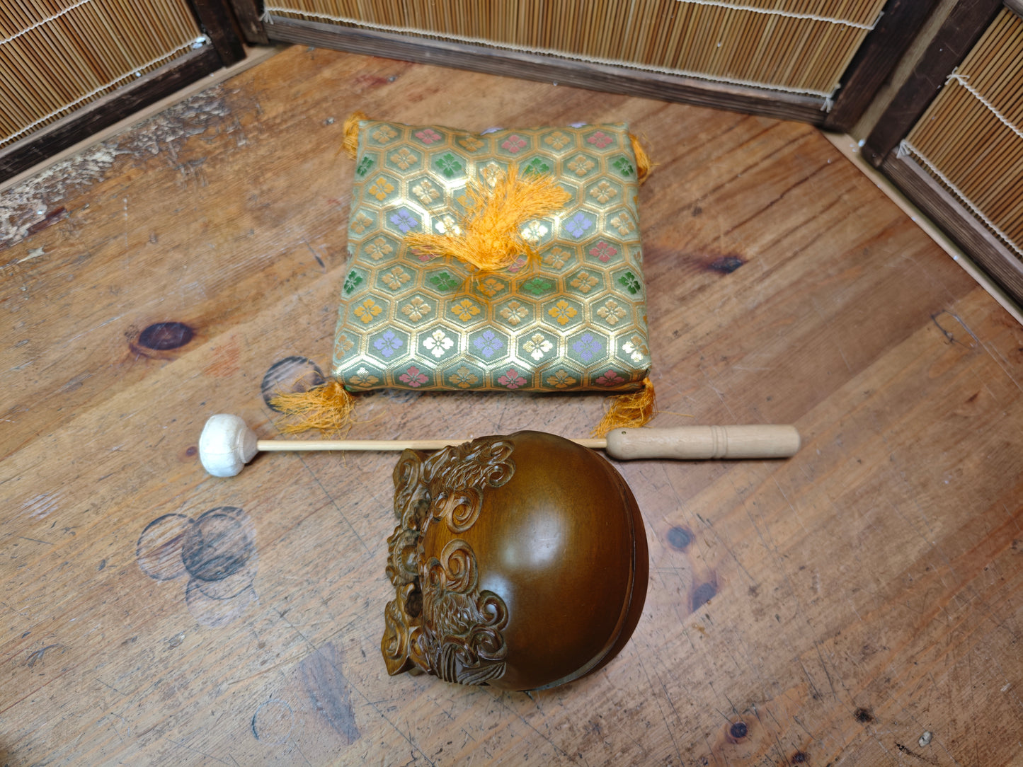 Vintage Japanese Mokugyo Drum 1970s Wooden Buddhist Temple Instrument