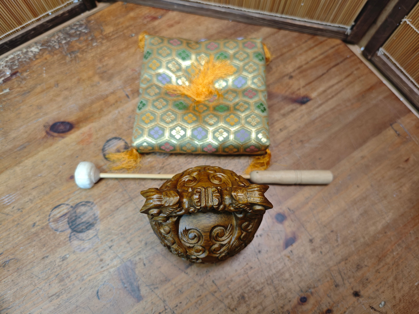 Vintage Japanese Mokugyo Drum 1970s Wooden Buddhist Temple Instrument