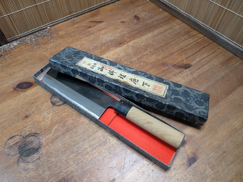 Vintage Japanese Nakiri Knife 1970s | Hand Forged Carbon Steel