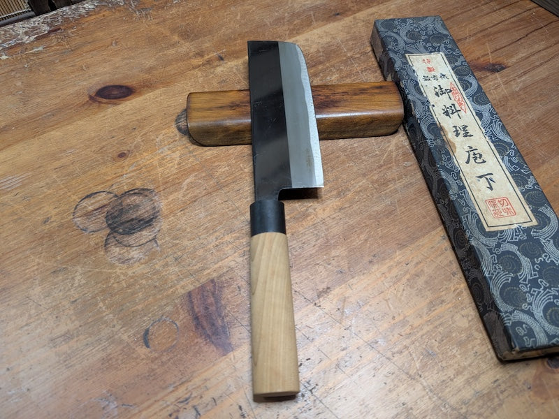 Vintage Japanese Nakiri Knife 1970s | Hand Forged Carbon Steel