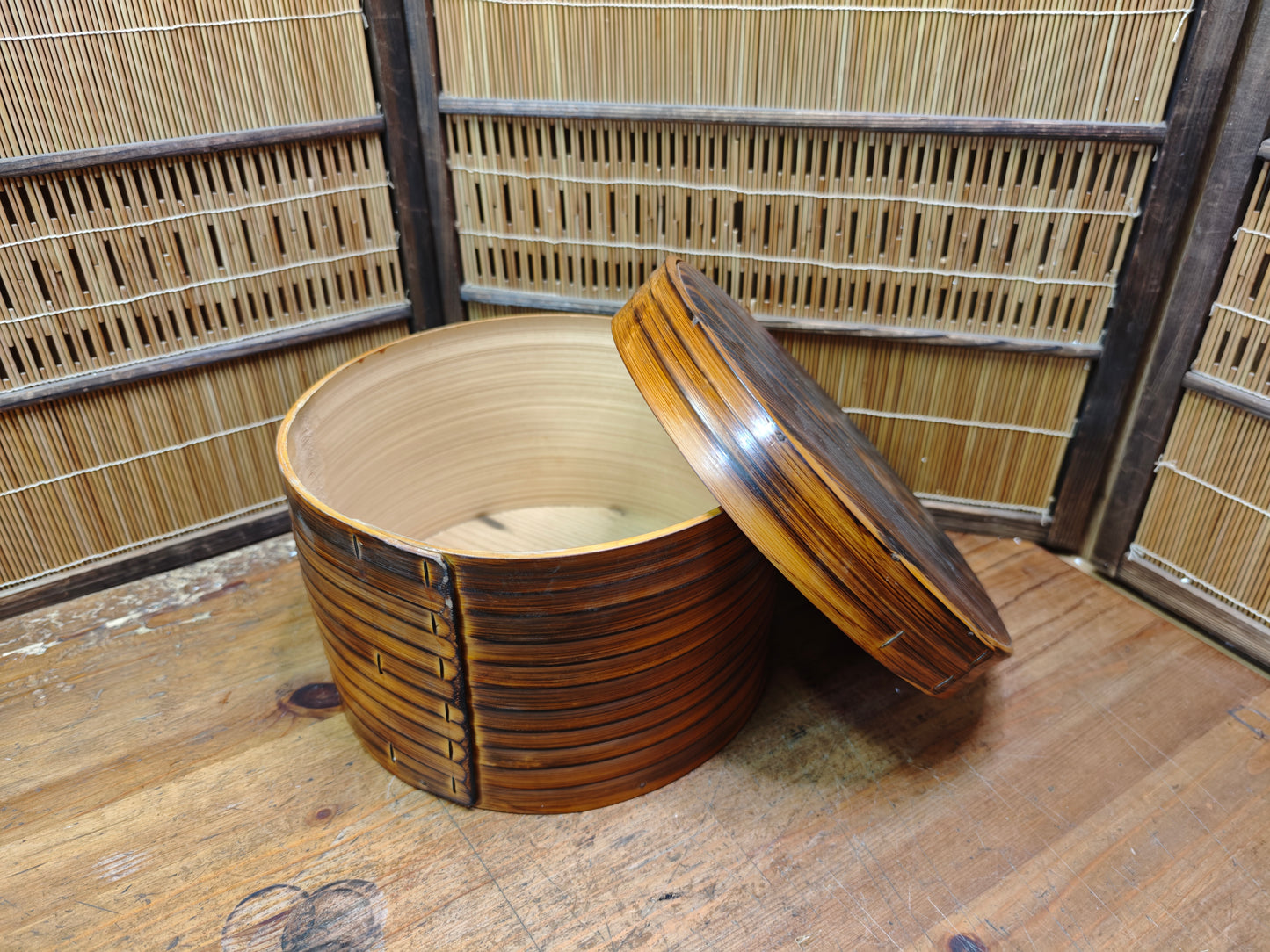 Vintage Japanese Ohitsu Rice Container Bentwood Wooden Rice Tub Lid
