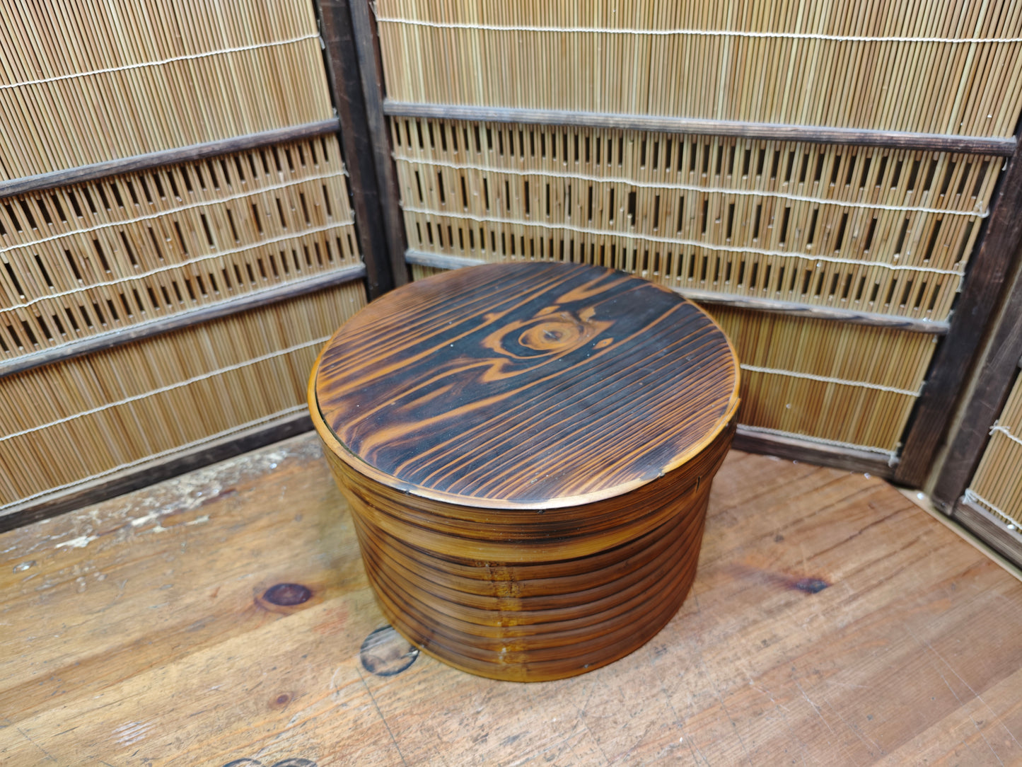 Vintage Japanese Ohitsu Rice Container Bentwood Wooden Rice Tub Lid