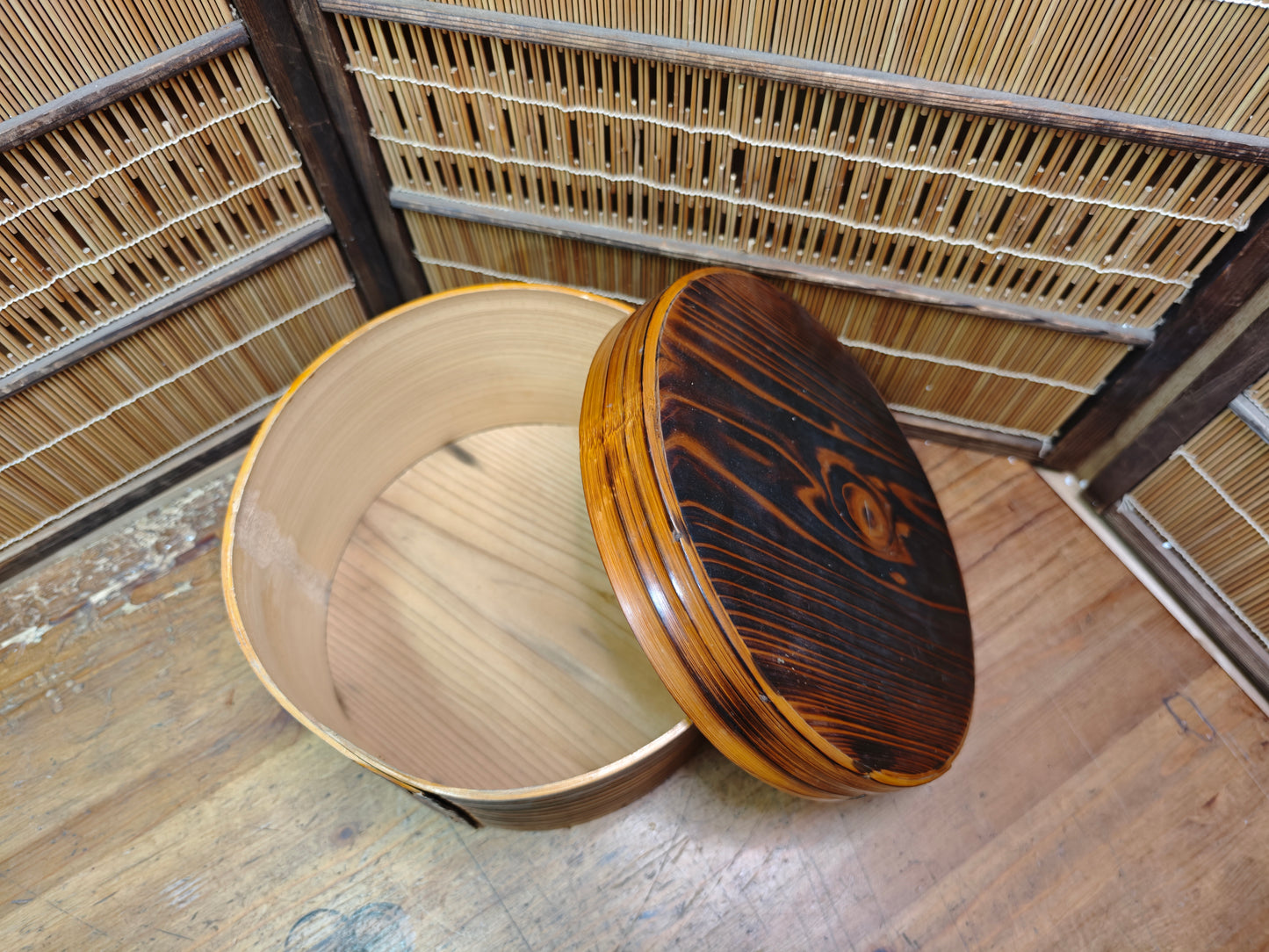 Vintage Japanese Ohitsu Rice Container Bentwood Wooden Rice Tub Lid