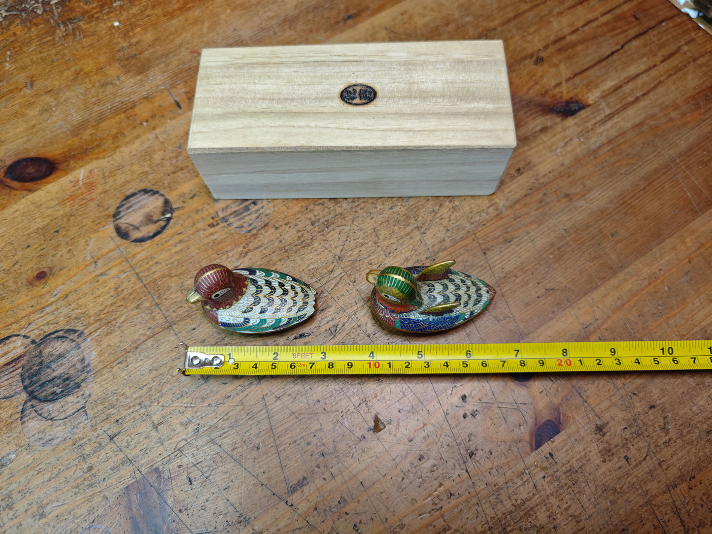 Vintage Japanese Shippo Enamel Brass Duck Incense Container Set w/Box