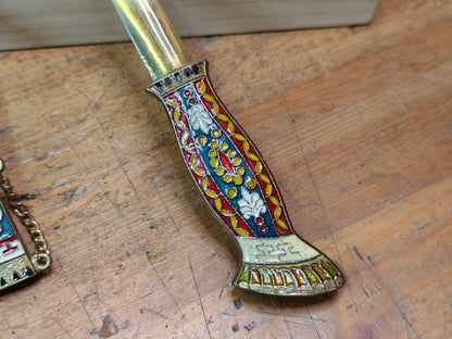 Vintage Japanese Shippo Enamel Brass Letter Opener Paper Knife w/Box