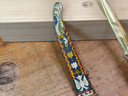 Vintage Japanese Shippo Enamel Brass Letter Opener Paper Knife w/Box