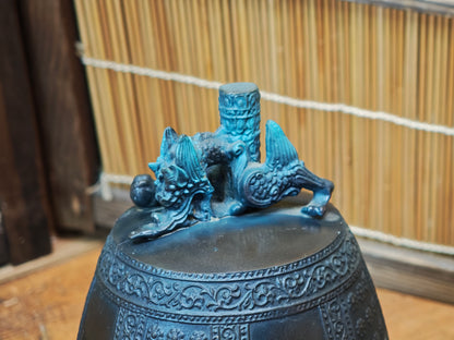 Vintage Japanese Temple Bell Bonshō Dragon Handle Patina Bronze