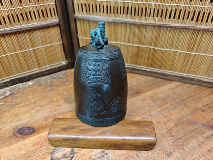 Vintage Japanese Temple Bell Bonshō Dragon Handle Patina Bronze