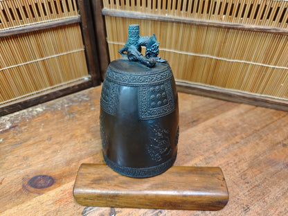 Vintage Japanese Temple Bell Bonshō Dragon Handle Patina Bronze
