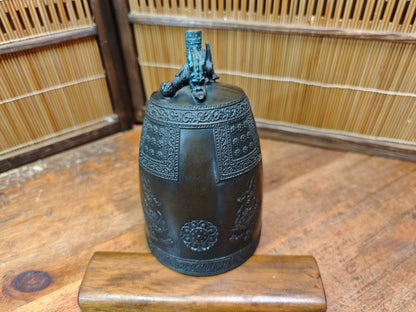 Vintage Japanese Temple Bell Bonshō Dragon Handle Patina Bronze