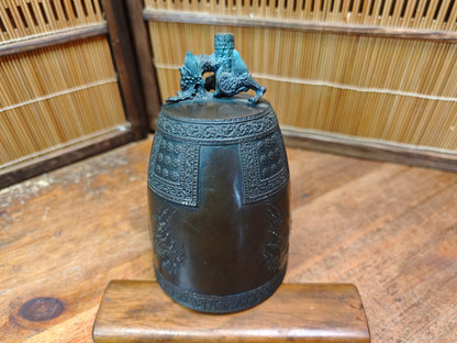 Vintage Japanese Temple Bell Bonshō Dragon Handle Patina Bronze