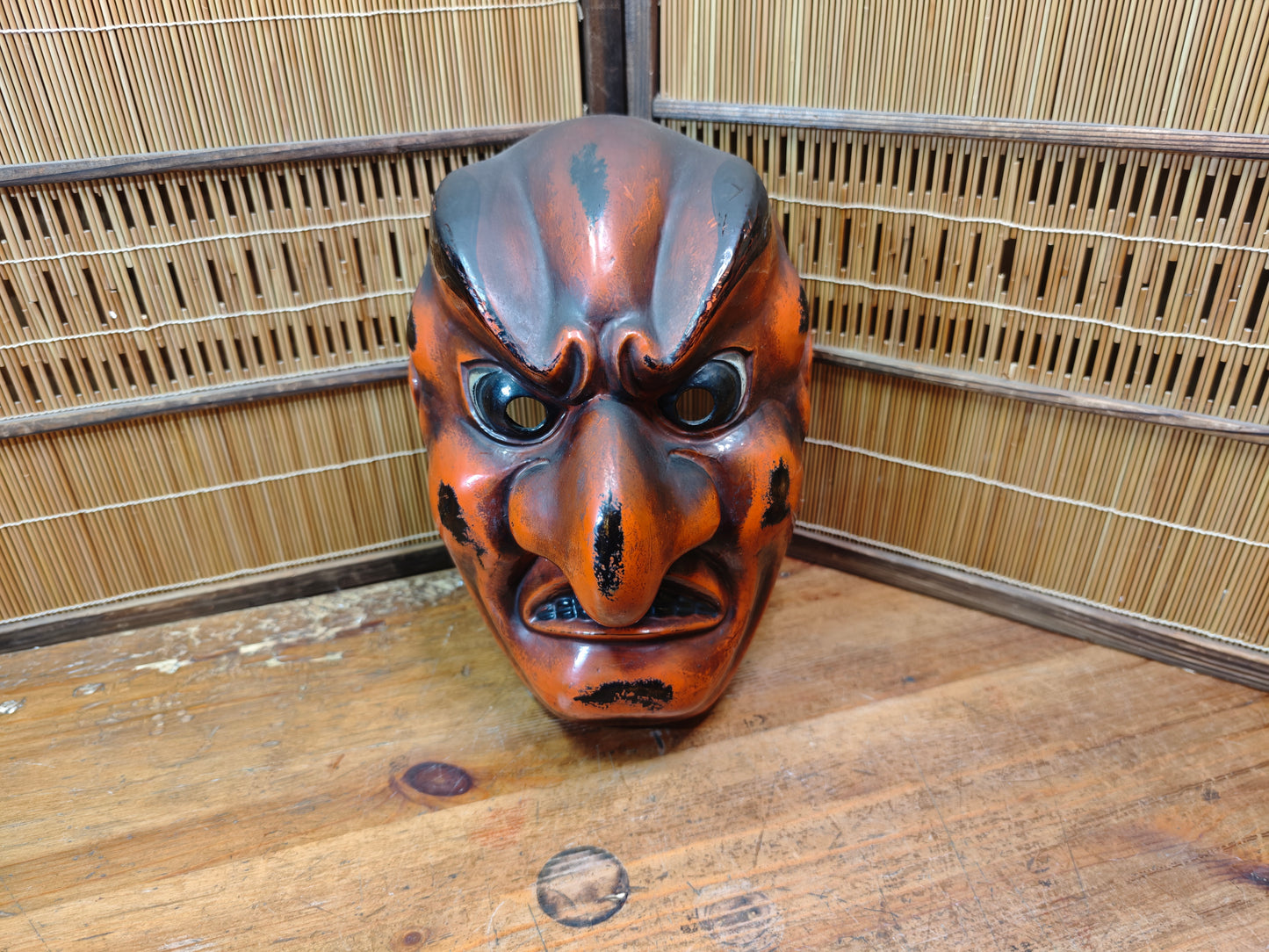 Vintage Japanese Tengu Mask Signed Wall Hanging Folk Art Antique