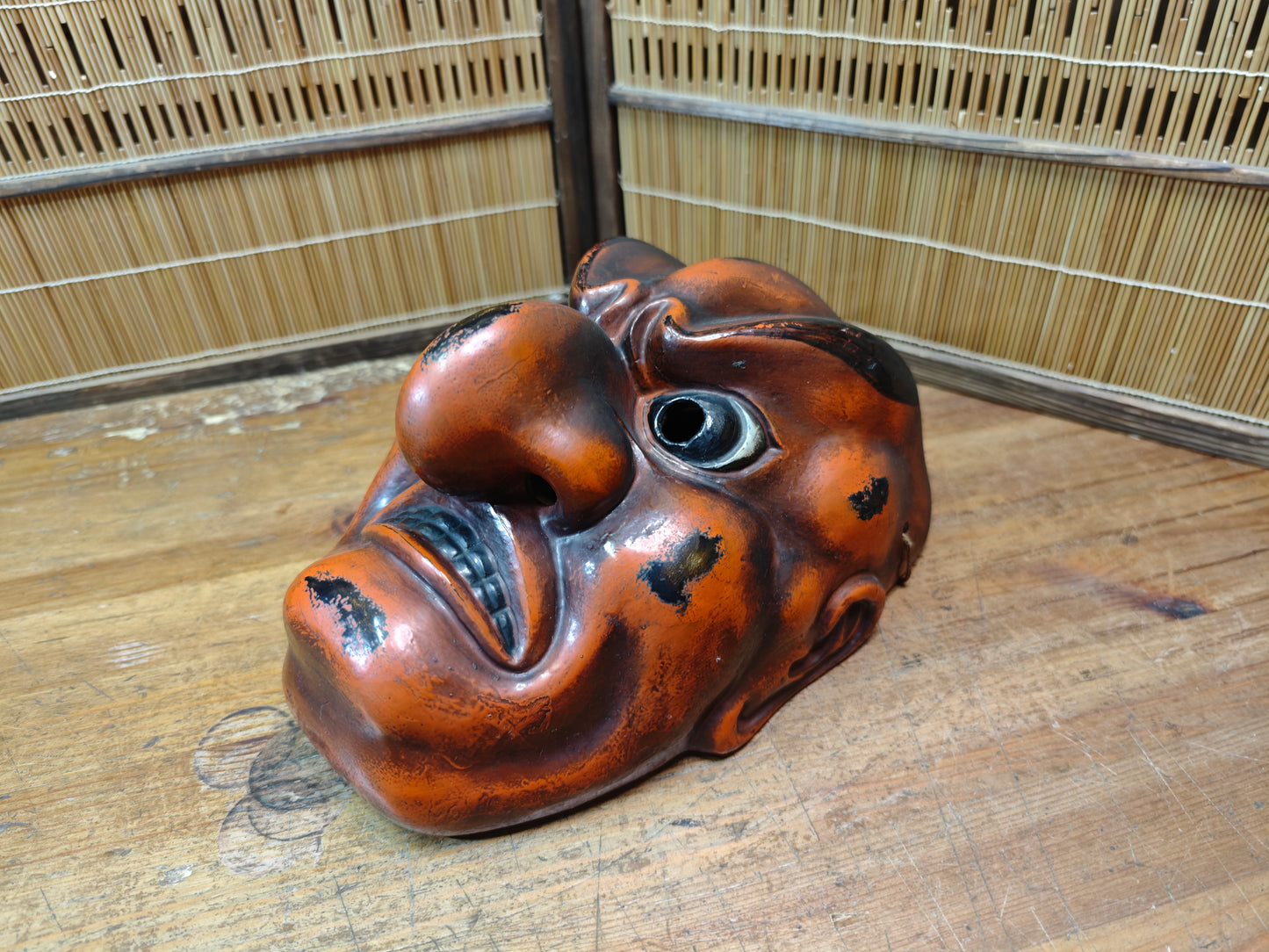 Vintage Japanese Tengu Mask Signed Wall Hanging Folk Art Antique