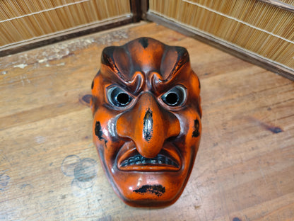 Vintage Japanese Tengu Mask Signed Wall Hanging Folk Art Antique