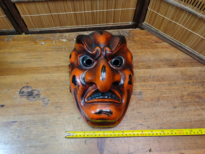 Vintage Japanese Tengu Mask Signed Wall Hanging Folk Art Antique