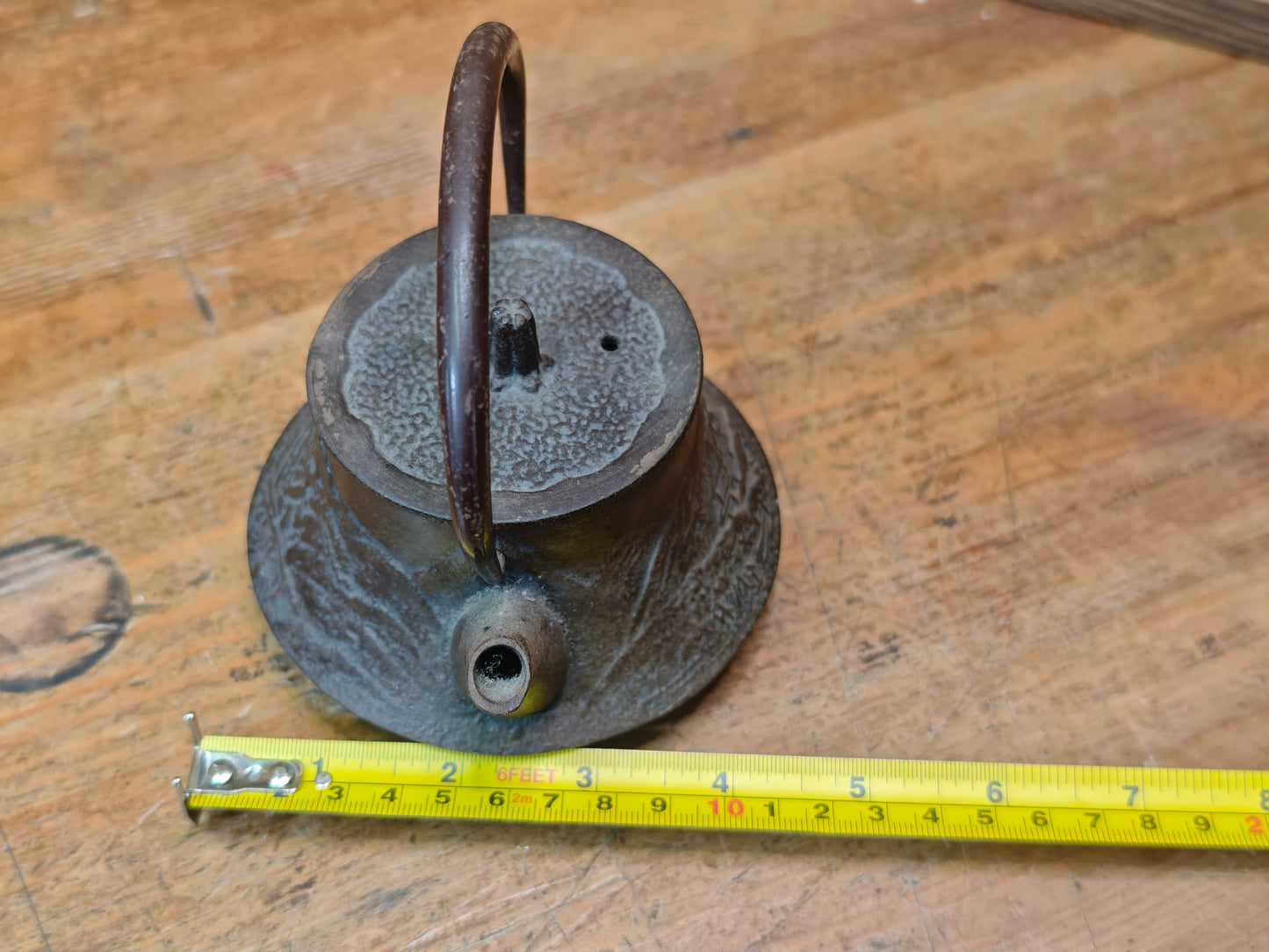 Vintage Japanese Tetsubin 1940s Cast Iron Tea Kettle Hand Engraved