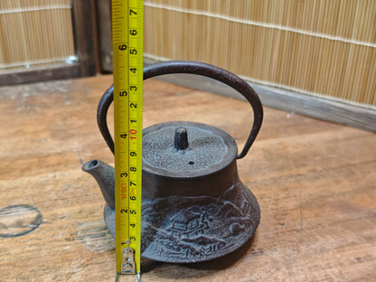 Vintage Japanese Tetsubin 1940s Cast Iron Tea Kettle Hand Engraved