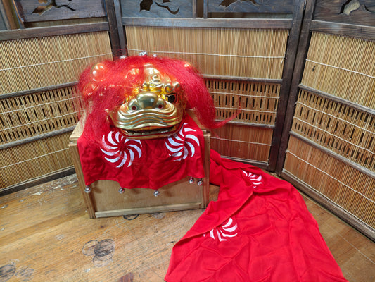 Vintage Okinawa Shishi Mai Lion Dance Mask Festival Decor w/Box Japan