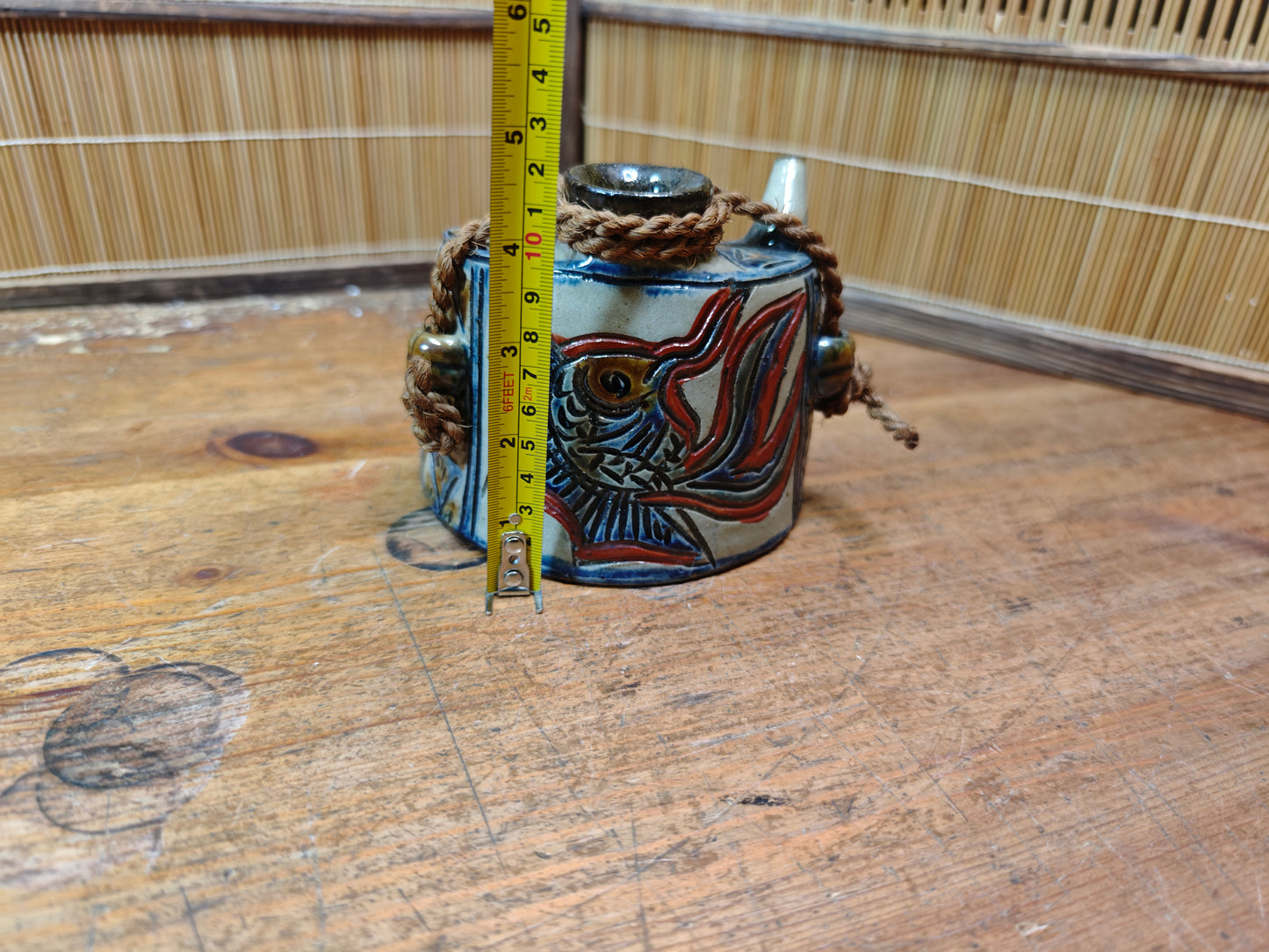 Vintage Okinawa Tsuboya Yaki Ceramic Bottle Hand Painted Japan Pottery
