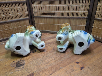 Vintage Okinawan Shisa Lion Pair Large Japanese Ceramic Guardian Statues