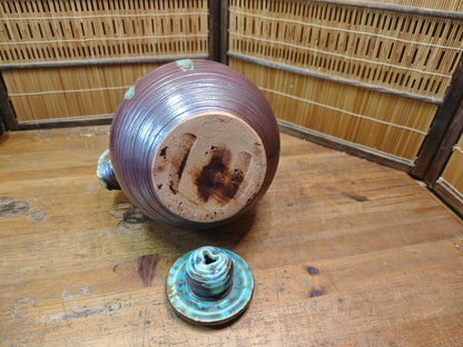 Vintage Shigaraki Teapot Large Japanese Stoneware Wicker Handle Art