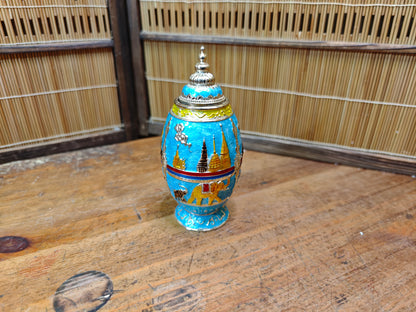 Vintage Thai Enamel Automatic Toothpick Holder Temple Elephant