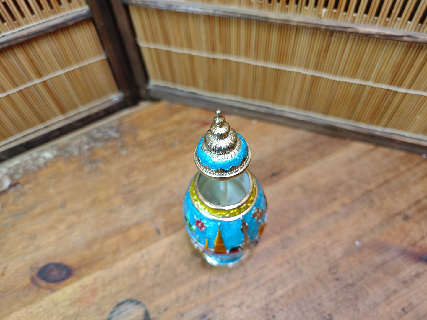 Vintage Thai Enamel Automatic Toothpick Holder Temple Elephant