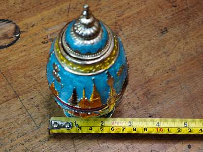 Vintage Thai Enamel Automatic Toothpick Holder Temple Elephant