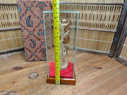 Vintage Thai Wooden Devata Statue in Case Hand Carved Temple Figure