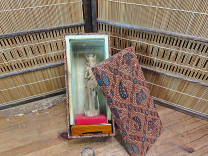 Vintage Thai Wooden Devata Statue in Case Hand Carved Temple Figure