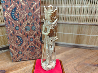 Vintage Thai Wooden Devata Statue in Case Hand Carved Temple Figure