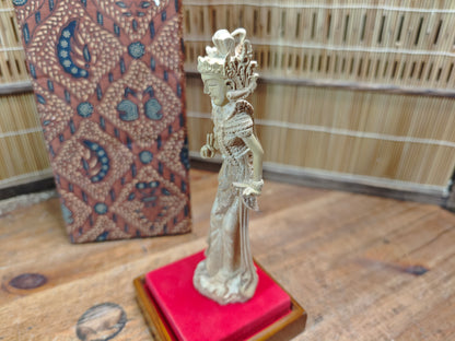 Vintage Thai Wooden Devata Statue in Case Hand Carved Temple Figure