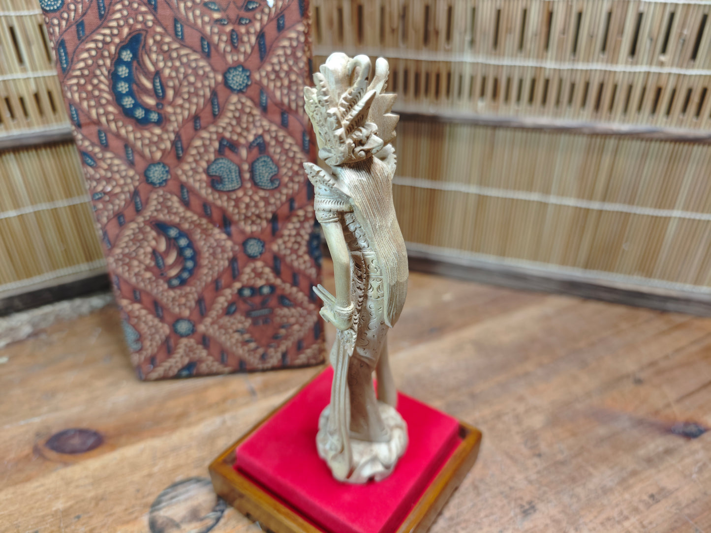 Vintage Thai Wooden Devata Statue in Case Hand Carved Temple Figure