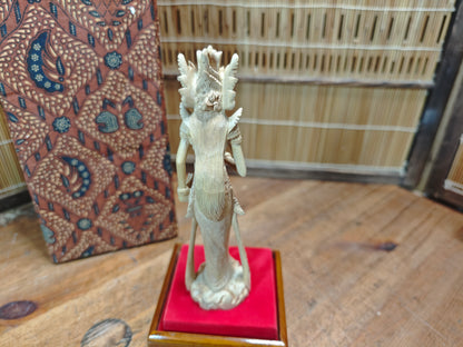 Vintage Thai Wooden Devata Statue in Case Hand Carved Temple Figure