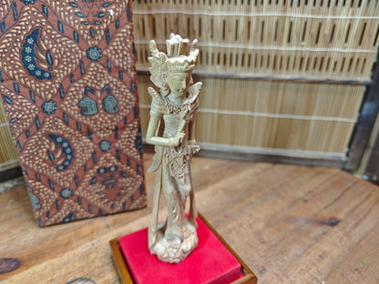 Vintage Thai Wooden Devata Statue in Case Hand Carved Temple Figure