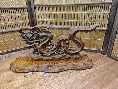 Vintage Japanese Yakusugi Wood Dragon Sculpture Hiryu Hand Carved 1980s Art