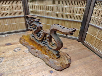 Vintage Japanese Yakusugi Wood Dragon Sculpture Hiryu Hand Carved 1980s Art