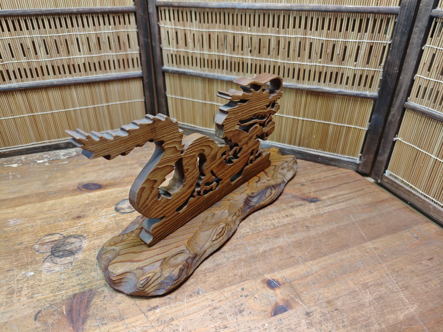 Vintage Japanese Yakusugi Wood Dragon Sculpture Hiryu Hand Carved 1980s Art
