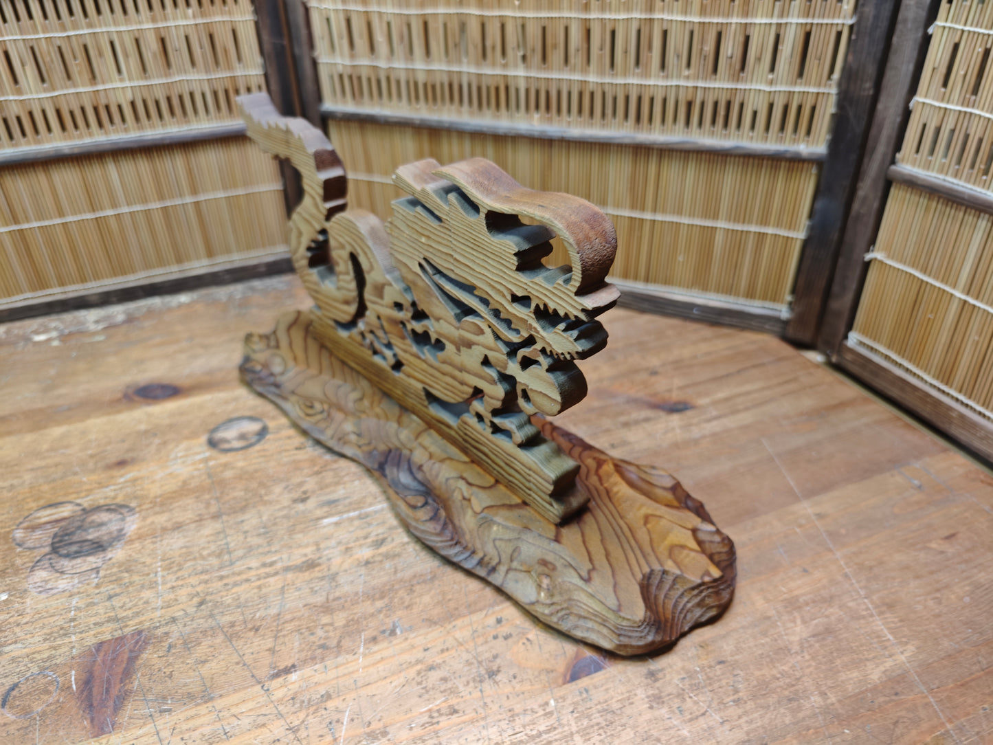 Vintage Japanese Yakusugi Wood Dragon Sculpture Hiryu Hand Carved 1980s Art