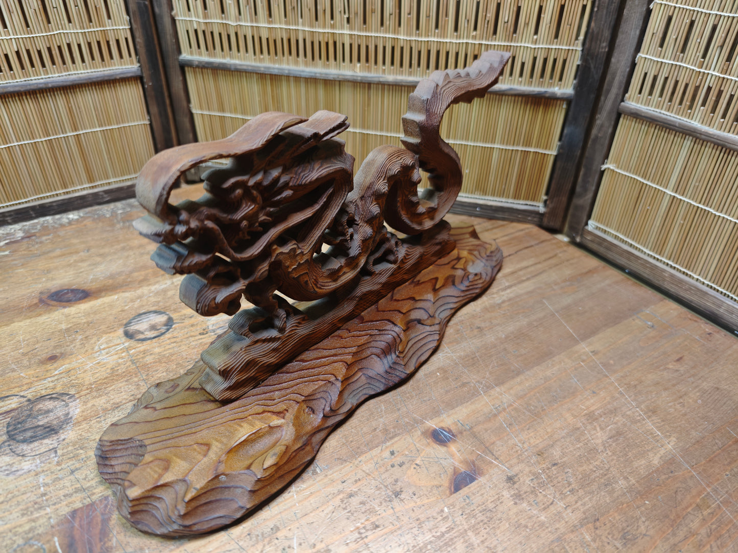 Vintage Japanese Yakusugi Wood Dragon Sculpture Hiryu Hand Carved 1980s Art