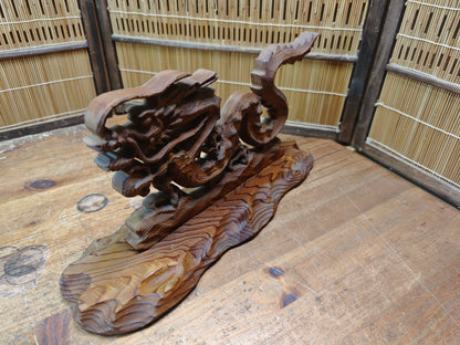 Vintage Japanese Yakusugi Wood Dragon Sculpture Hiryu Hand Carved 1980s Art
