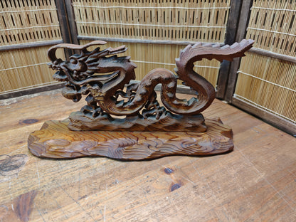 Vintage Japanese Yakusugi Wood Dragon Sculpture Hiryu Hand Carved 1980s Art