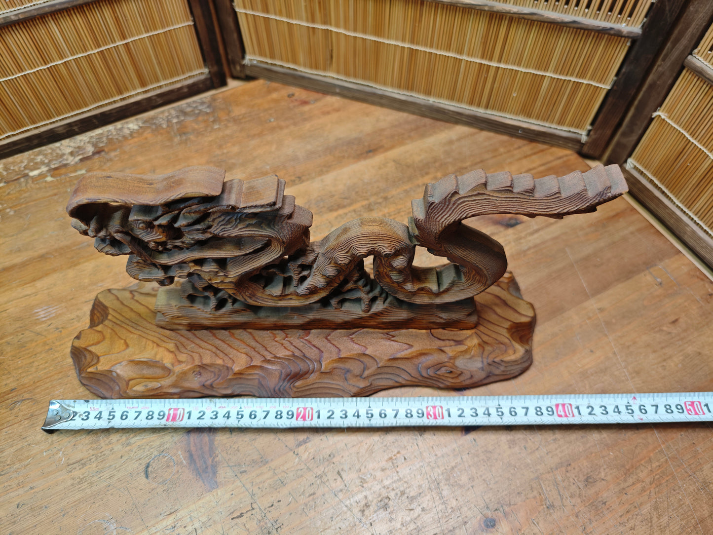 Vintage Japanese Yakusugi Wood Dragon Sculpture Hiryu Hand Carved 1980s Art