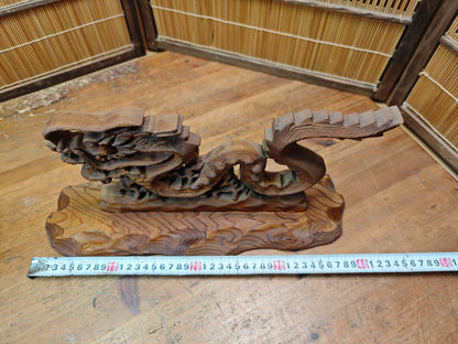 Vintage Japanese Yakusugi Wood Dragon Sculpture Hiryu Hand Carved 1980s Art